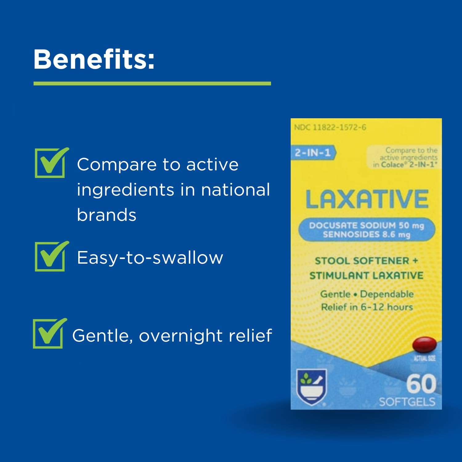 Rite Aid Stool Softener Plus Laxative Softgels 60 Count Constipation Relief Laxative Extra Strength, Overnight Fast Acting Laxative, Fiber Supplement & Stool Softeners Softgels : Health & Household