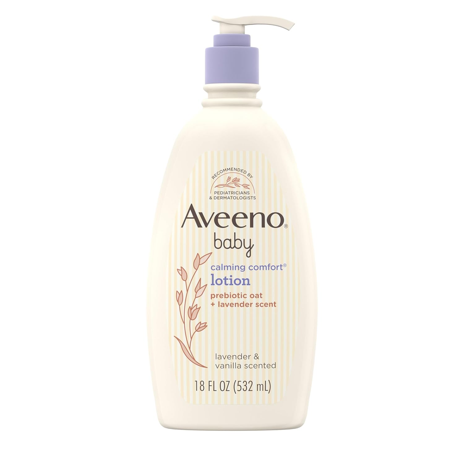 Aveeno Baby Calming Comfort Moisturizing Lotion With Relaxing Lavender & Vanilla Scents, Non-Greasy Body Lotion With Natural Oatmeal & Dimethicone, Paraben- & Phthalate-Free, 18 Fl. Oz