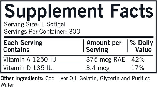 Kirkman - Cod Liver Oil with Vitamin A & D - 300 Softgels - Essential Fatty Acids - Supports Foundational Health - Hypoallergenic