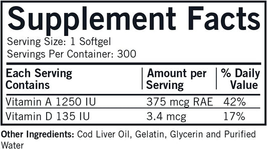 Kirkman - Cod Liver Oil With Vitamin A & D - 300 Softgels - Essential Fatty Acids - Supports Foundational Health - Hypoallergenic