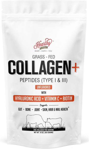 Collagen+ Powder - 18G Protein - Hydrolyzed Collagen + Biotin + Hyaluronic Acid & Vitamin C | Gluten Free No Sugar Non Gmo 16 Oz