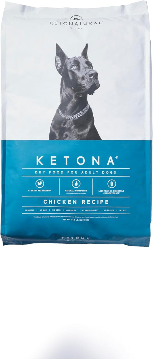 Ketona Chicken Recipe Adult Dry Dog Food, Natural, Low Carb (Only 5%), High Protein (46%), Grain-Free, The Nutrition of a Raw Diet with The Cost and Convenience of a Kibble; 24.2lb