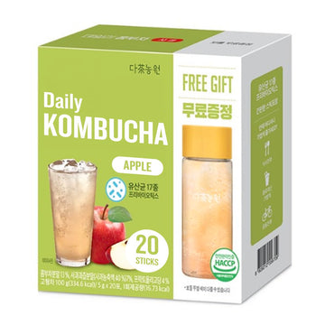 Garden Kombucha Tea, Powder 5G X 20 Sachets (100G/3.52Oz) Probiotics, Prebiotics, Sugar Free, Black Tea, Healthy Drink With Bottle (Free Bottle Shaker) (Apple)