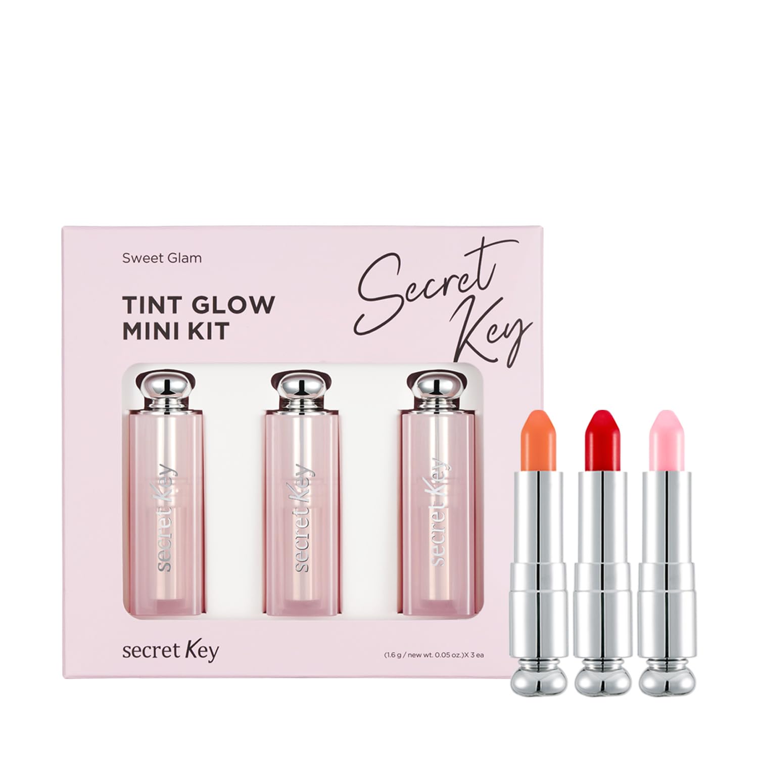 Secret Key Sweet Glam Tint Glow 3.5G 3 Color Mini Set - Long-Lasting Moisturizing Plumpy Natural Tinted Color Lip Balm For Dry Cracked Lips