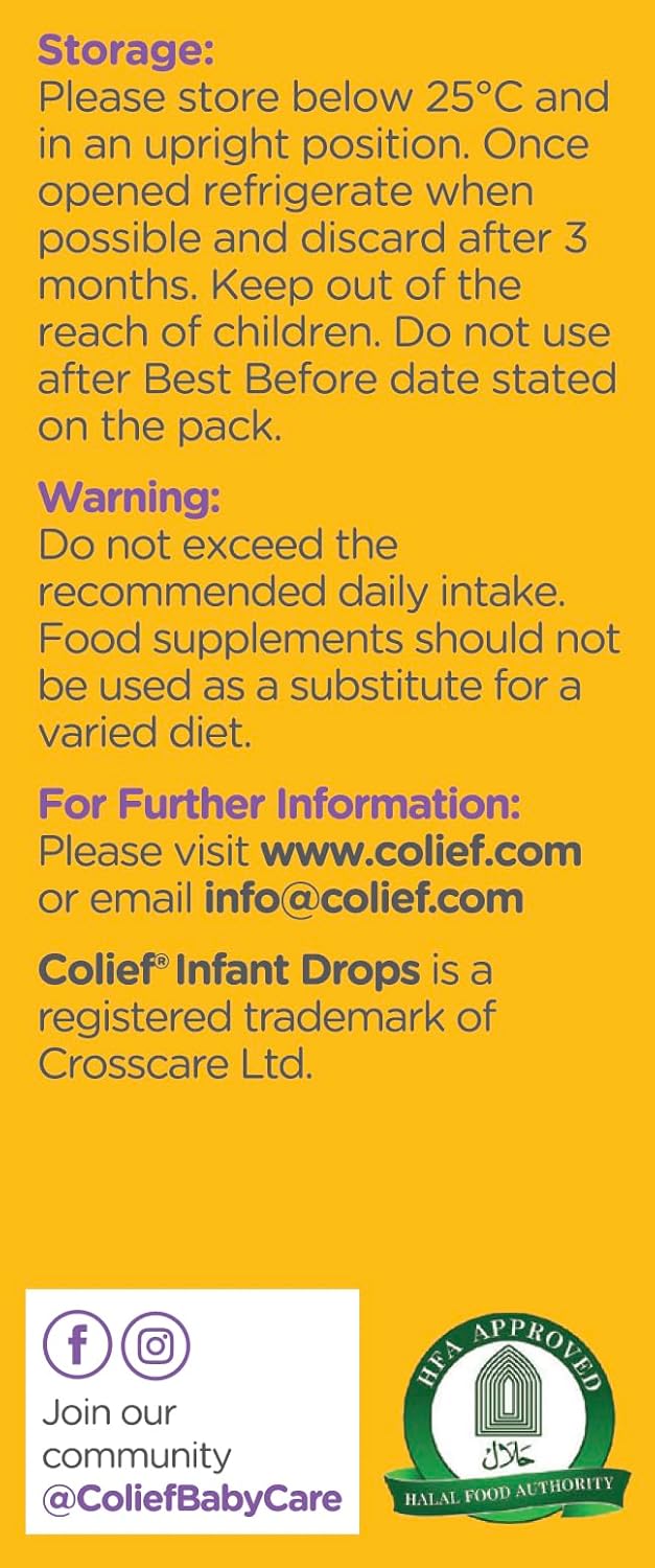 Colief Infant Drops | Lactase Enzyme Drops For Baby | Natural Colic Relief For Babies | Reduces Bloating, Gas And Crying | Safe From Birth (15Ml) : Baby