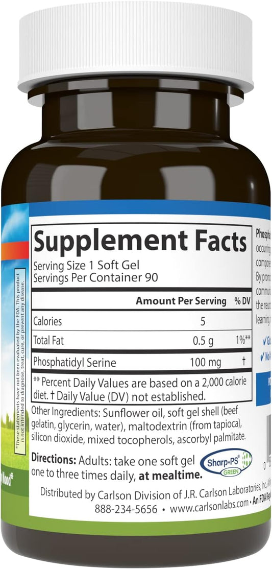 Carlson - Phosphatidyl Serine, 100 mg, Non-GMO, Brain Function, 90 Softgels