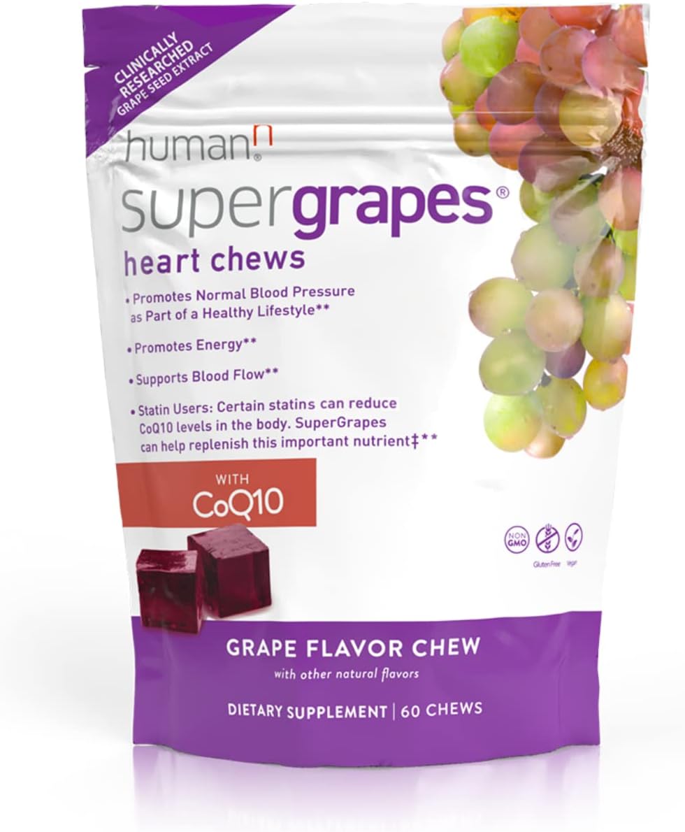 Humann Supergrapes Chews Supplement – With 100Mg Coq10 And Grape Seed Extract – From The Makers Of Superbeets - Grape Flavor Chew, 60 Count