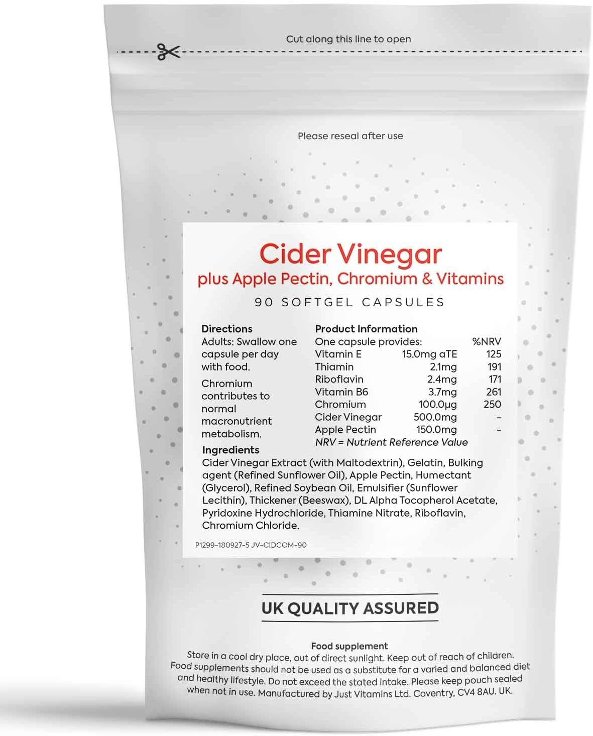 Just Vitamins Cider Vinegar, Lecithin, Kelp & B6 90 Capsules : Amazon.co.uk: Health & Personal Care