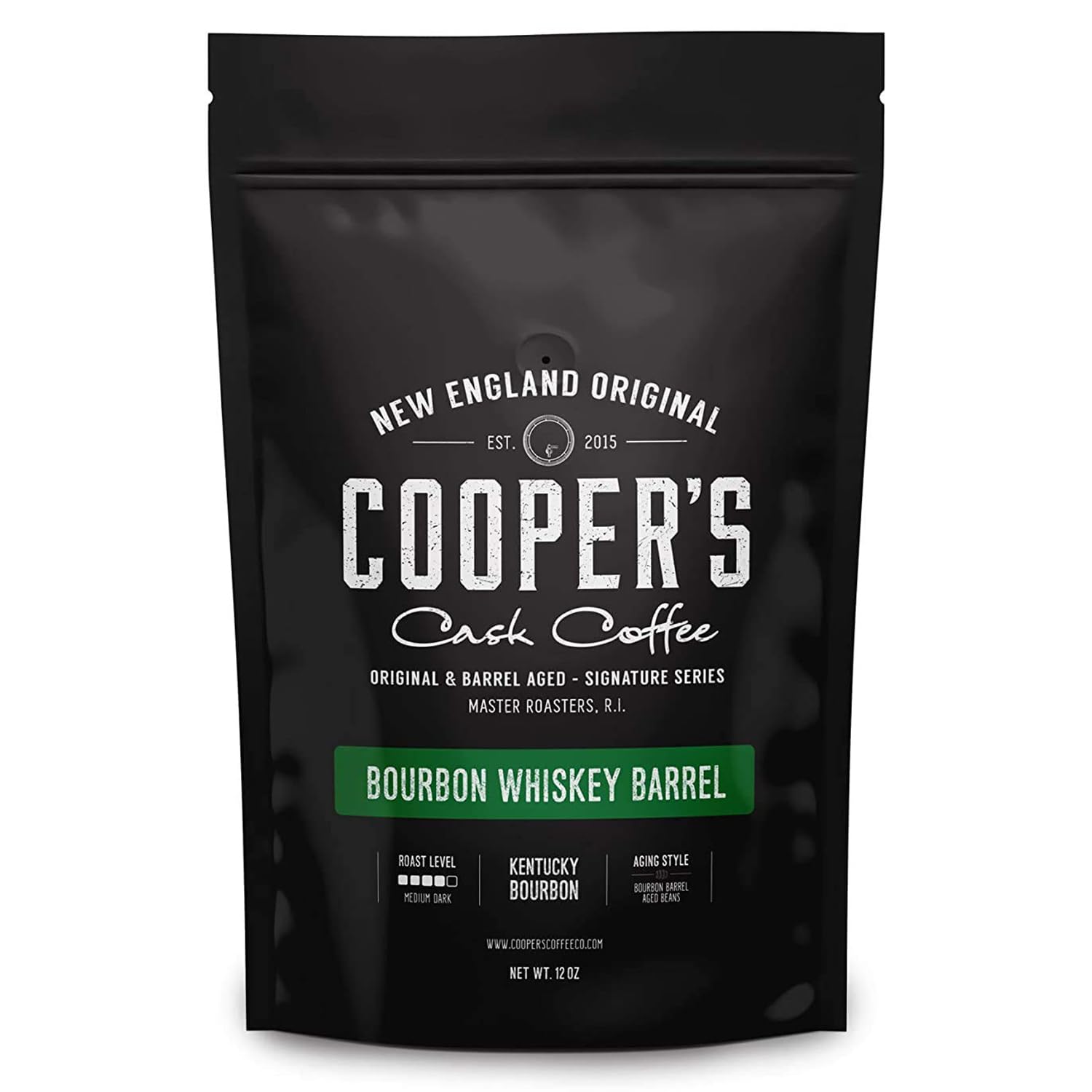 Bourbon Barrel Aged Coffee, Single-Origin Colombian Beans Aged In Kentucky Bourbon Whiskey Barrels, Medium Dark Roast Whole Bean, 12 Oz