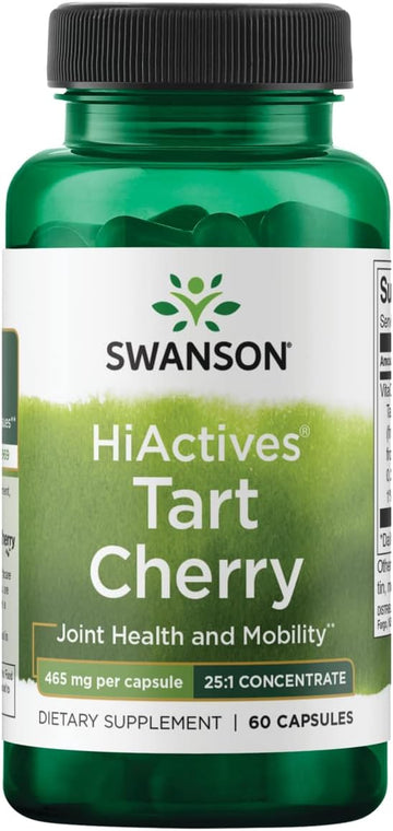 Swanson HiActives Tart Cherry - Natural Supplement Supporting Joint Health, Mobility & Flexibility - Helps Strengthen Collagen Structures & Connective Tissue - (60 Capsules, 465mg Each)