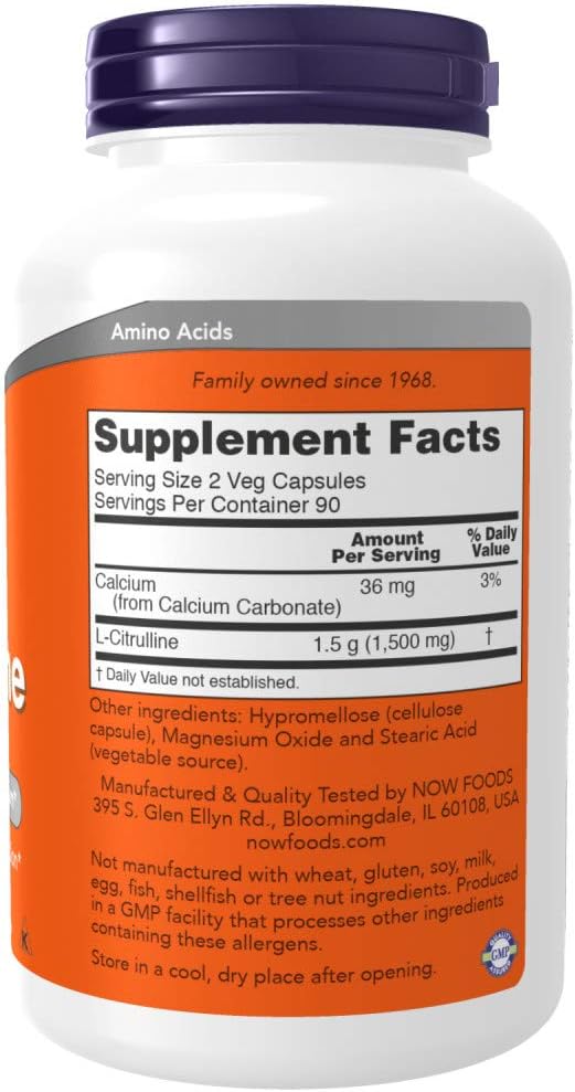 Now Foods Supplements, L-Citrulline 750 Mg, Supports Protein Metabolism*, Amino Acid, 180 Veg Capsules