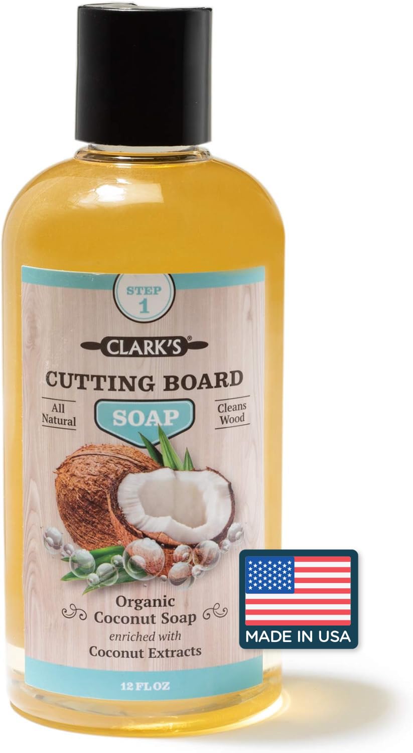CLARK'S Cutting Board Refined Coconut Soap - Plant Based Food Safe Castile Soap For Countertops Butcher Blocks Bamboo And Utensils - Cleans And Restores Wood - Use Before Food Grade Mineral Oil
