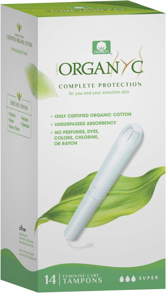 ORGANYC Hypoallergenic 100% Organic Cotton Internal Tampons with Applicator, SUPER, 14-count Boxes (Pack of 2)