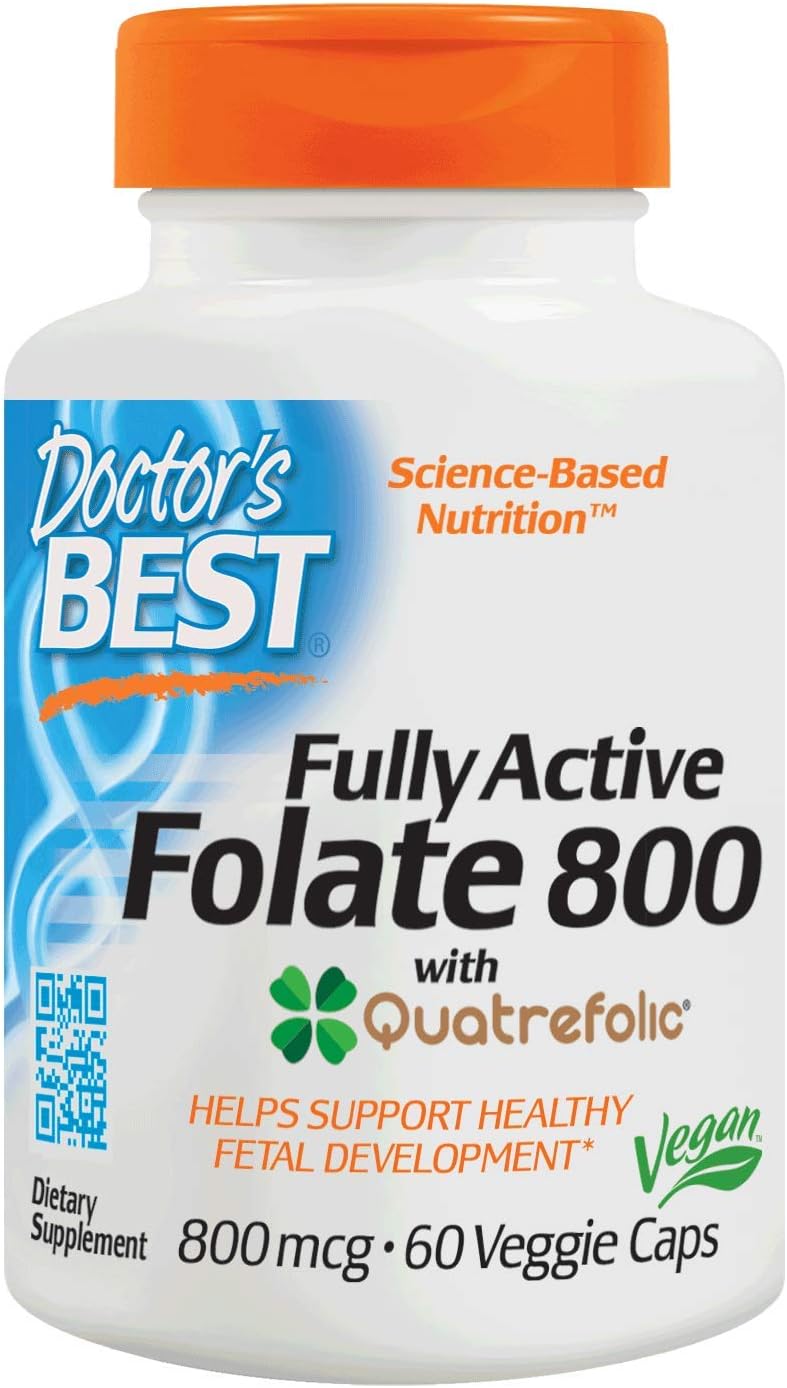 Doctor'S Best Fully Active Folate With Quatrefolic, Non-Gmo, Vegan, Gluten Free, 800 Mcg, 60 Veggie Caps