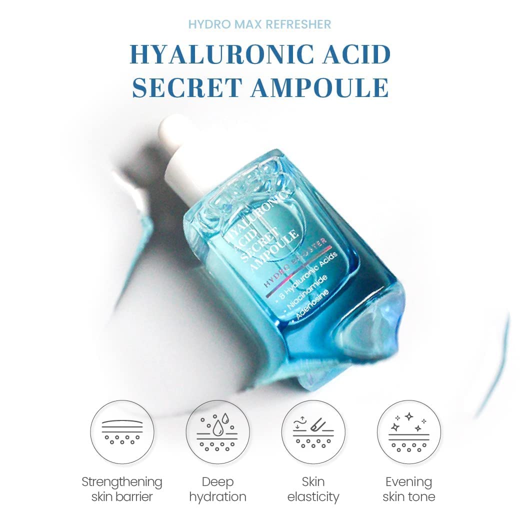 Ksecret Hyaluronic Acid Ampoule, 1.01Fl.Oz / 30Ml | Korean Skincare | Hydration Based On Sea Water For All Skin Types With 8 Types Hyaluronic Acid, Niacinamide And Adenosine