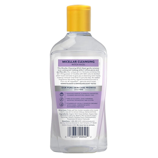 Dickinson'S Micellar Cleansing Witch Hazel, An All-In-1 Makeup Remover, Pore Refiner, Skin Cleanser And Toner; Alcohol Free With Aloe, For Sensitive Skin, 16Oz