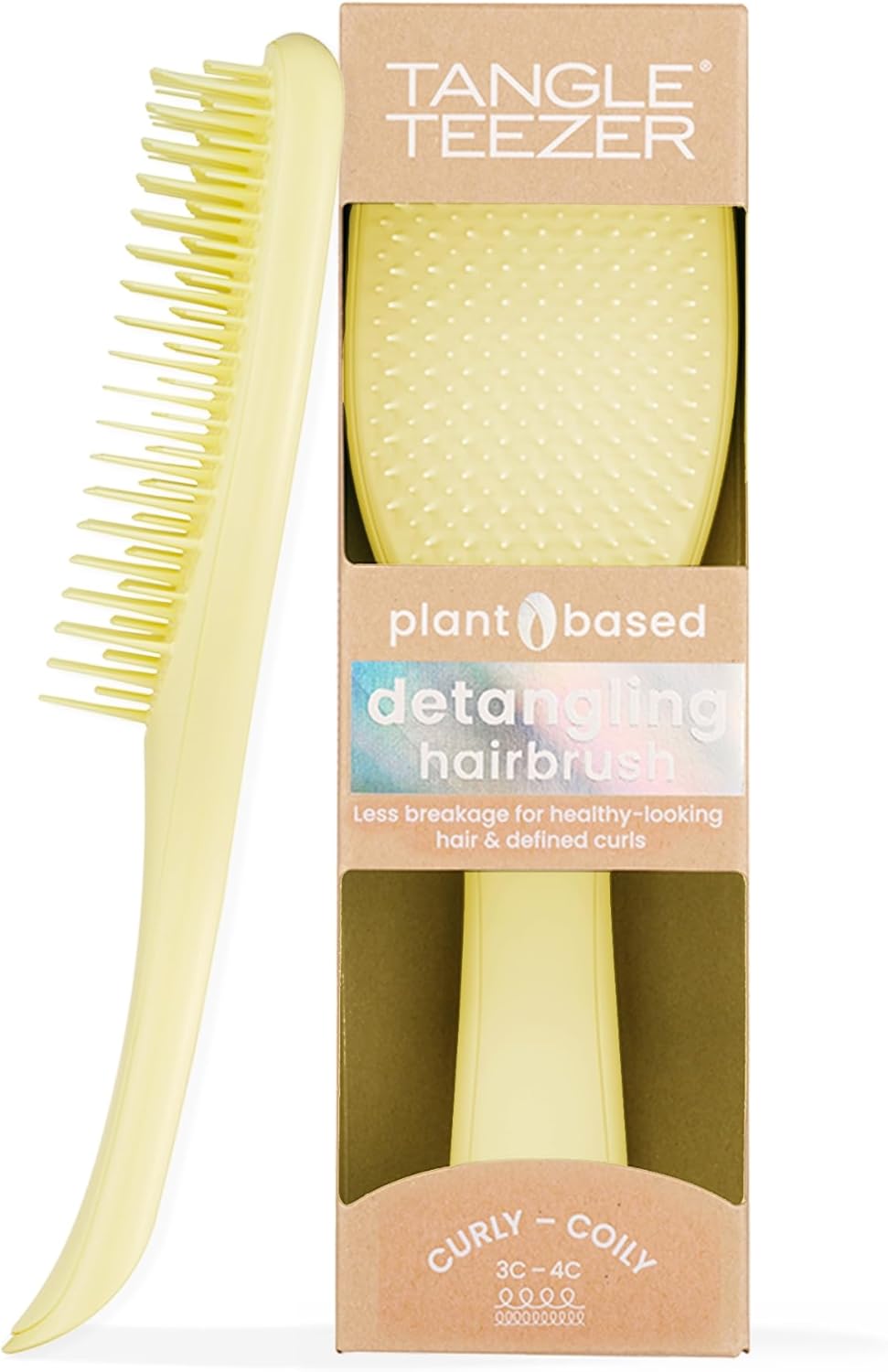 Tangle Teezer Plant-Based Ultimate Detangler Brush, Dry & Wet Hair Brush, Eliminates Knots & Reduces Breakage For Curly To Coily, 3C To 4C Hair Types, Pastel Yellow