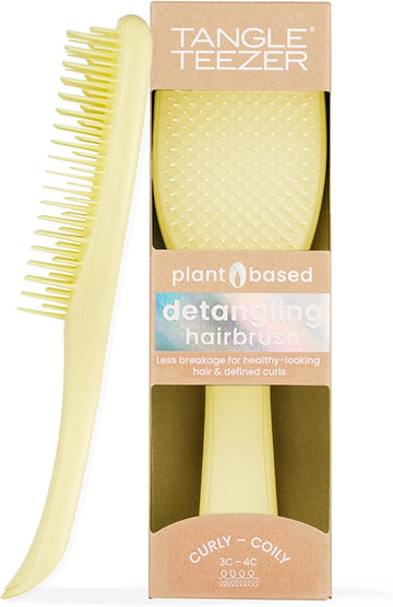 Tangle Teezer Plant-Based Ultimate Detangler Brush, Dry & Wet Hair Brush, Eliminates Knots & Reduces Breakage For Curly To Coily, 3C To 4C Hair Types, Pastel Yellow