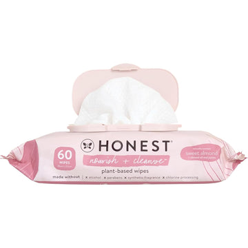 The Honest Company Nourish + Cleanse Naturally Scented Wipes | Cleansing Multi-Tasking Wipes | 99% Water, Plant-Based, Hypoallergenic | Sweet Almond, 60 Count