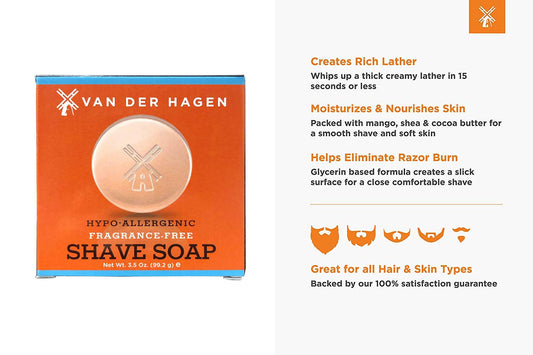 Van Der Hagen Men's Luxury Fragrance Free Shave Soap (Pack of 3)