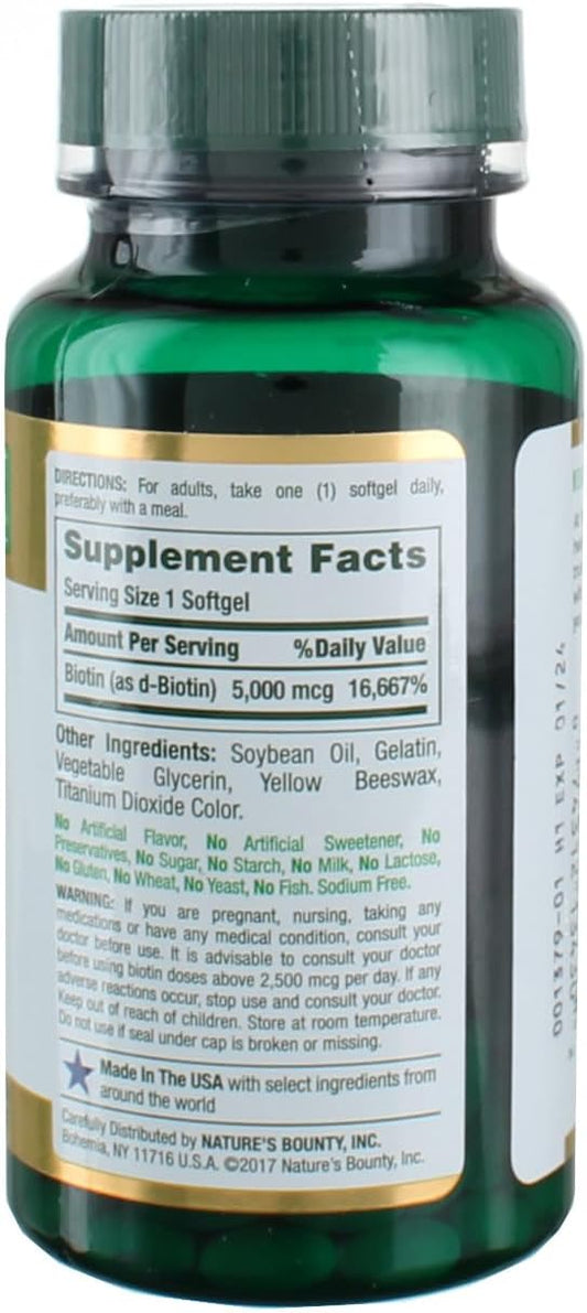 Nature'S Bounty Super Potency Biotin 5000Mcg - 72 Softgels (Pack Of 2)