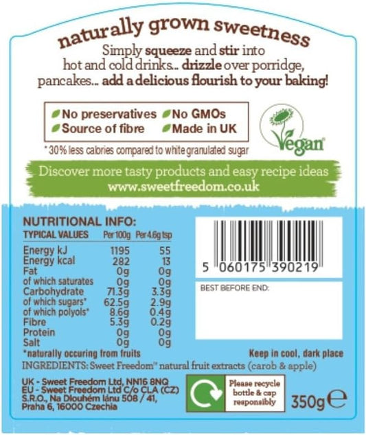 Sweet Freedom Light Syrup - 350 G | Natural Great Taste With Sweetness Derived From Fruit | Ideal For Coffee, Baking & Dessert | No Preservatives Or Allergens | Vegan | Only 13 Cal Per Teaspoon
