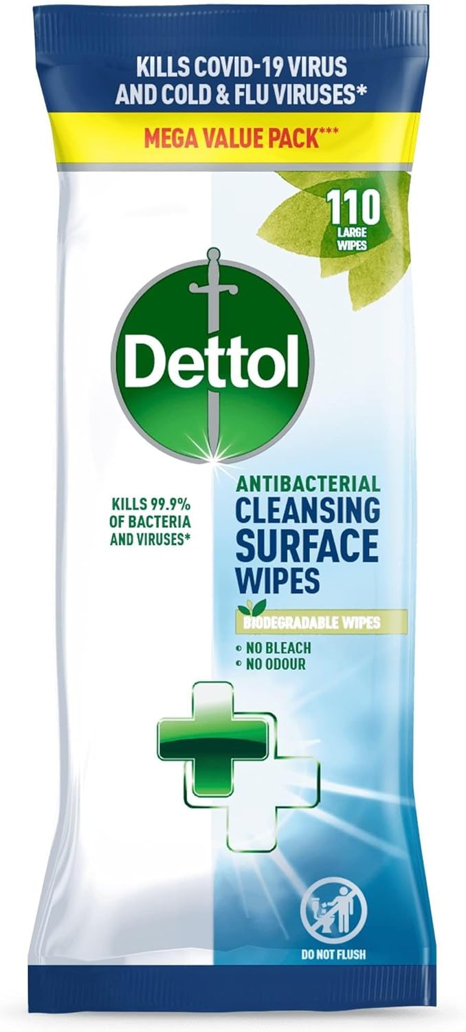 Dettol Anti-Bacterial Biodegradable Large Surface Wipes 110Ea