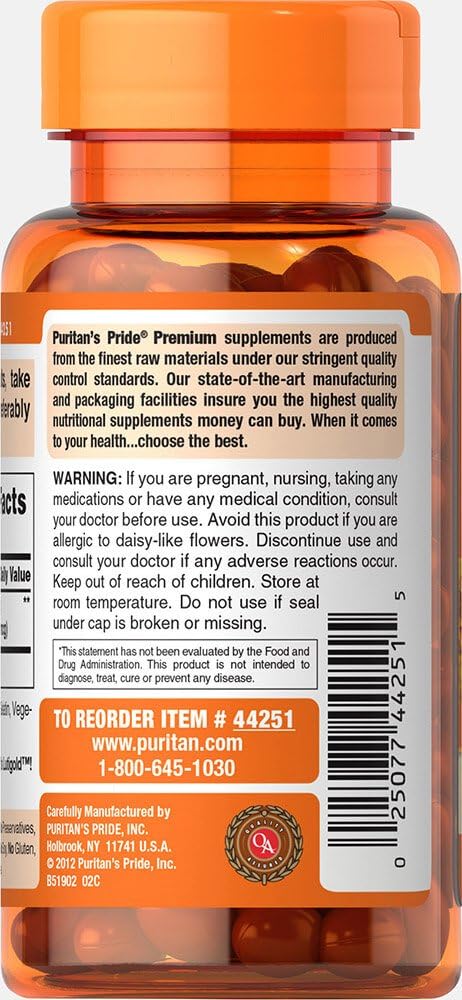 Puritan's Pride Lutein 40 Mg with Zeaxanthin, Helps Support Eye Health*, Whole Bean, 60 Ct, : Health & Household