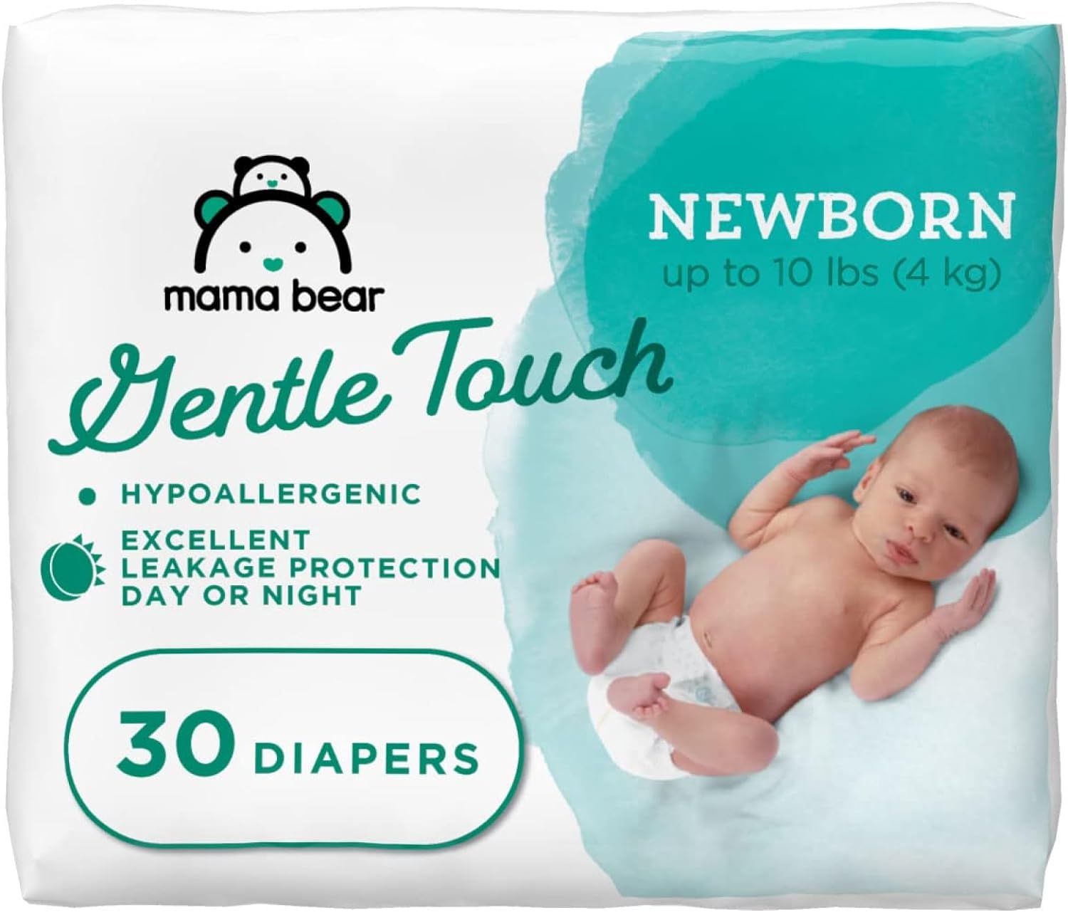 Mama Bear Gentle Touch Diapers, Hypoallergenic, Newborn, White, 30 Count