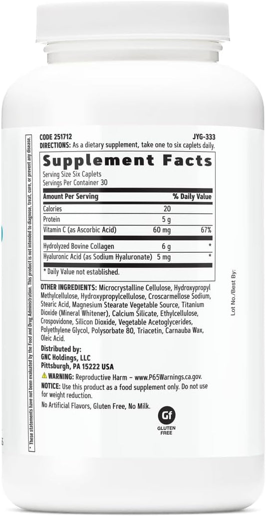 Gnc Women'S Collagen Supplement |Supports Healthy Skin And Improves Elasticity | Targeted Cell Growth And Repair Formula With Hyaluronic Acid | Natural Collagen Source | 180 Caplets