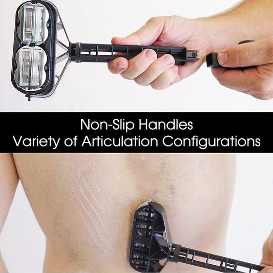 Ergonomic Maintenance Back Shaving Kit - Extendable Handle With Dual Shave Heads For Easy Reach - Includes Lotion Spreader - Self-Cleaning & Self-Stropping - Maintenance Back Shaver For Men