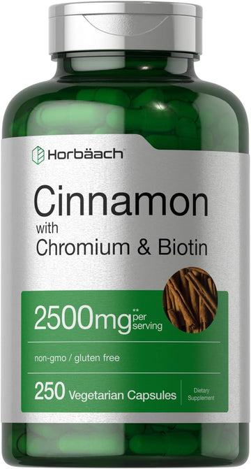 Cinnamon with Chromium Picolinate 2500mg | 250 Capsules | Plus Biotin | Vegetarian, Non-GMO, Gluten Free | by Horbaach