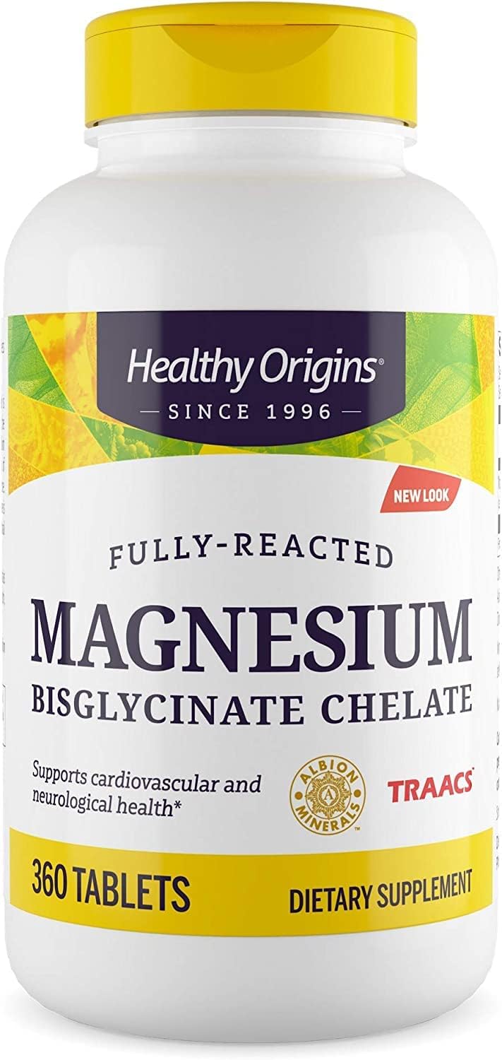 Healthy Origins Magnesium Bisglycinate Chelate (TRAACS) - Chelated Magnesium for Brain & Heart Health - Albion Magnesium Supplement - Unbuffered Supplements - 360 Tablets