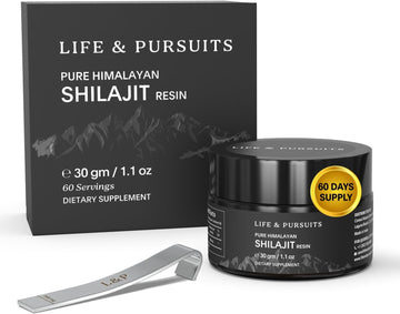 Life & Pursuits Pure Himalayan Shilajit Resin, 1.1 Oz | Rich In Fulvic Acid, Trace Minerals | Dietary Supplement For Men And Women | Natural Golden Grade | 60 Days Supply (1.1 Ounce)