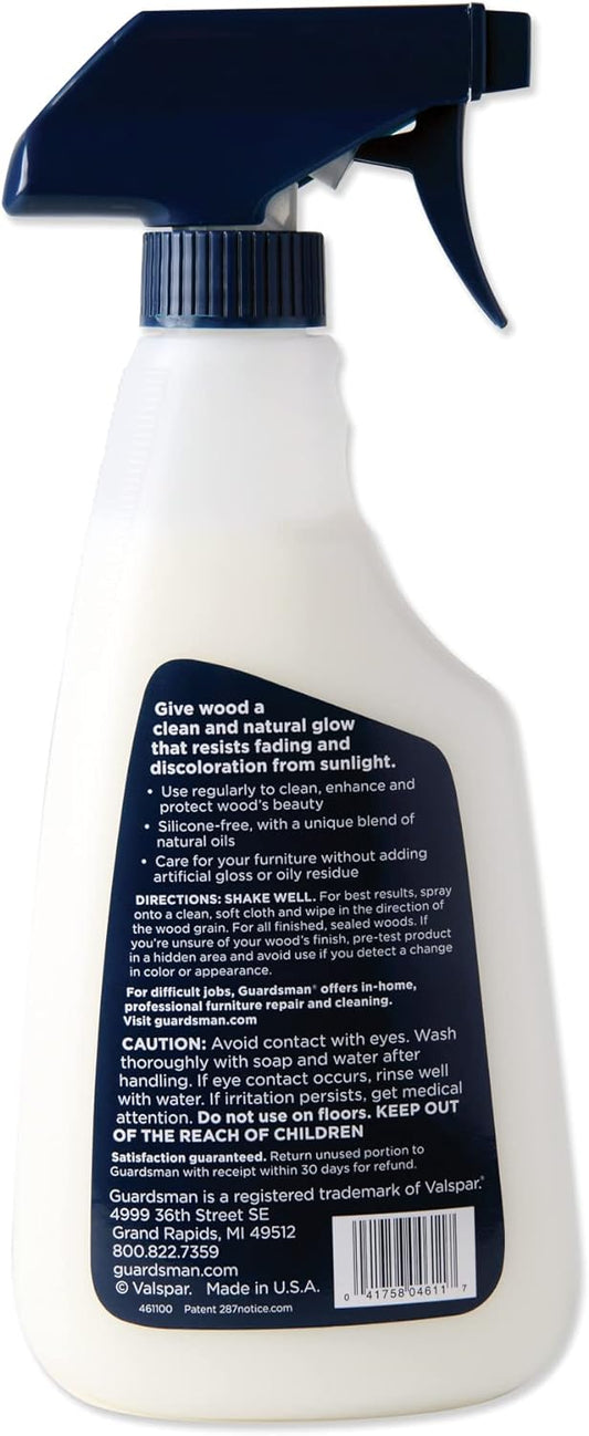 Guardsman Anytime Clean & Polish Wood Cleaner & Furniture Polish for Cabinets, Tables, and Other Wood Surfaces, Spray Bottle, Woodland Fresh, 16 Fluid Ounces