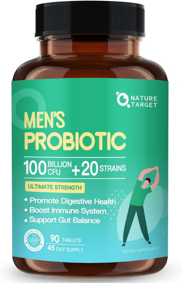 Probiotics For Men Digestive Health 100 Billion Cfus - Mens Probiotic With Prebiotics And Digestive Enzymes, Support Energy & Immune (90 Tablets)