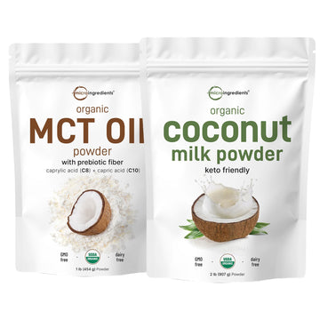 Micro Ingredients Organic Mct Oil Powder 1Lb & Organic Coconut Milk Powder 2Lbs Bundle 2 Pack | Plant Based Creamer | C8 Mct Oil