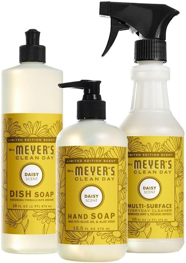 Mrs. Meyer's Kitchen Set, Dish Soap, Hand Soap, and Multi-Surface Cleaner, 3 CT (Daisy)