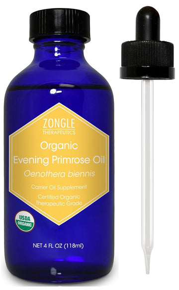 Organic Evening Primrose Oil by Zongle, 4 OZ – 100% Pure Natural Food Grade for Menopause, Pregnancy, Women, Labor, Hot Flashes, Acne, Face, Skin, Kids – USDA Certified Pure, Therapeutic Grade