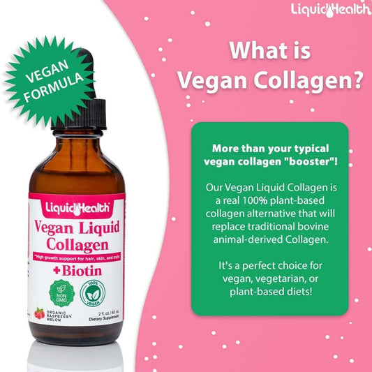 Liquidhealth 100% Vegan Collagen Plus Biotin 100,000Mcg Liquid Drops - Plant-Based Liquid Collagen For Women, Men - Hair & Nail Growth, Skin Health, Boosts Metabolism - Non-Gmo, Sugar Free (3 Pack)