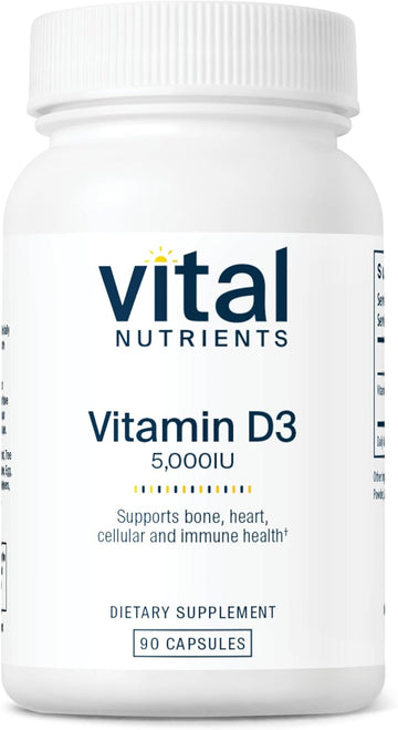 Vital Nutrients Vitamin D 5000 IU | Vitamin D3 Supplement | Healthy Bones, Teeth, Muscles*| Cellular & Immune Function | Calcium Absorption | Gluten, Dairy and Soy Free | 90 Capsules