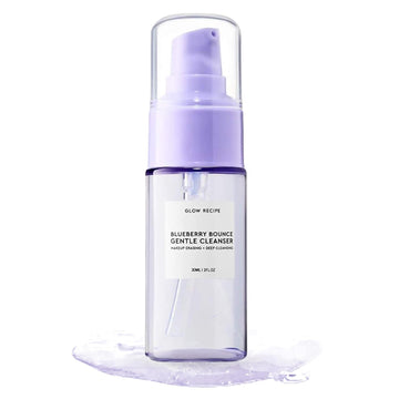 Glow Recipe Blueberry Bounce Exfoliating Face Wash, Travel Size - Foaming Facial Cleanser, Makeup Remover & Clarifying Mask - Hydrating Hyaluronic Acid & Gentle Aha For Sensitive Skin - Vegan, 30Ml