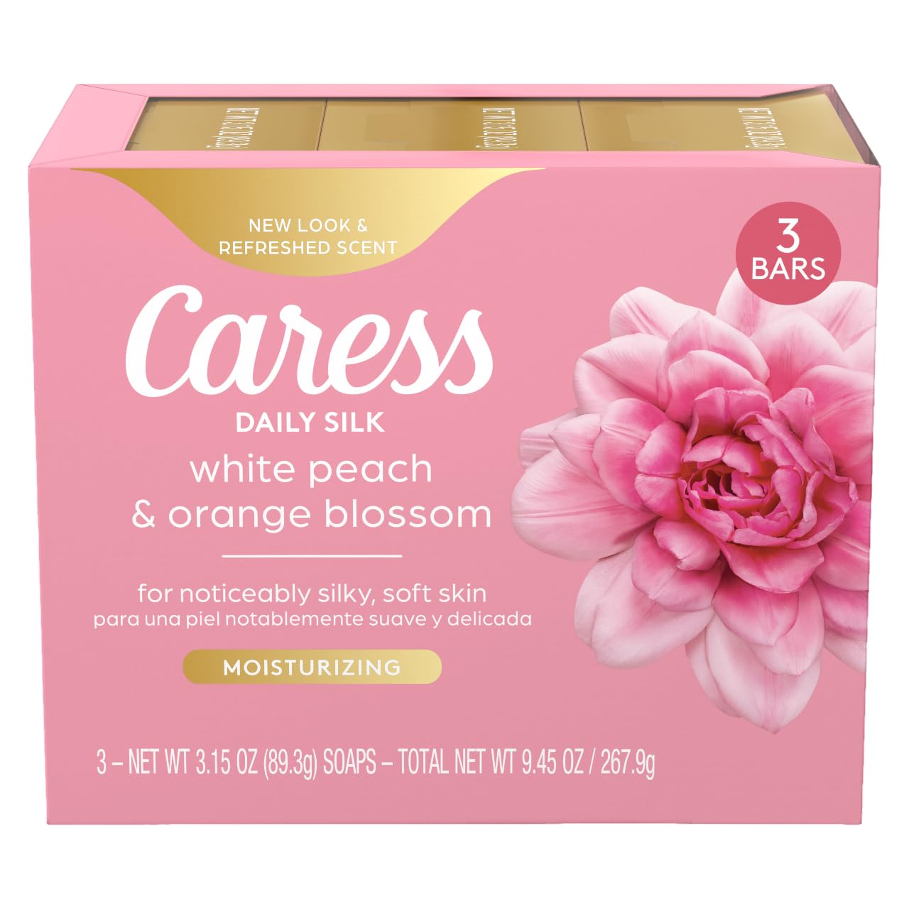 Caress Beauty Bar Soap For Women, Daily Silk Extract And Floral Oil Essence, Moisturizing Body Soap For Noticeably Silky, Soft Skin, 3.15 Oz, 48 Bath Bars