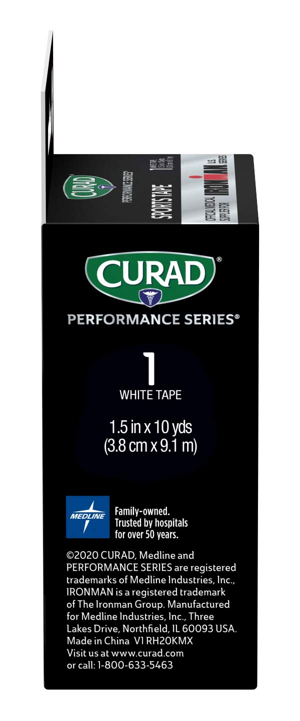 CURAD Performance Series Ironman Sports Tape, White with Black, 1.5" x 10yds : Health & Household