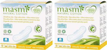 Masmi Ultra Thin Day Pads With Wings Individually Wrapped Certified Organic Cotton Hypoallergenic Biodegradable Perfume Viscose Rayon Chlorine And Dioxin Free… (Twin Pack)