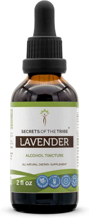 Secrets of the Tribe Lavender Tincture Alcohol Tincture Extract, Lavender (Lavandula angustifolia) Dried Flowers (2 fl oz)