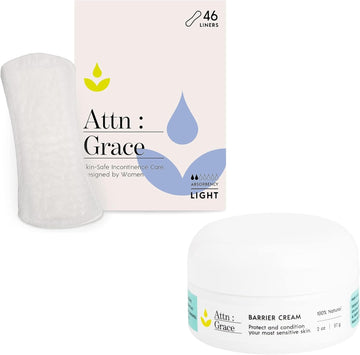 Attn: Grace Panty Liners And Nourishing Barrier Cream For Women - 46 Liners & 2Oz Barrier Cream | For Light Urinary Incontinence, Bladder Leakage Or Postpartum - 100% Breathable & Plant-Materials
