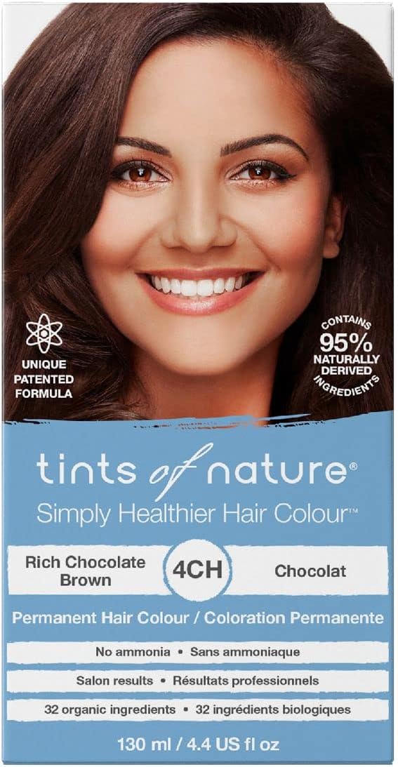 Tints Of Nature 4Ch Rich Chocolate Brown Permanent Hair Dye, Nourishes Hair And Covers Greys, Ammonia-Free, 130Ml