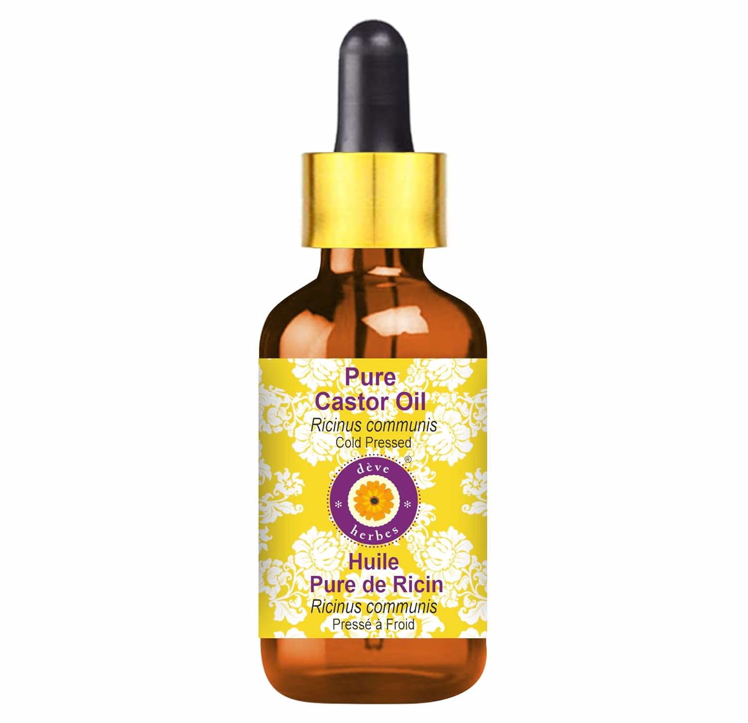 Dève Herbes Castor Oil (Ricinus Communis) With Glass Dropper | Cold Pressed | Pure | Pure | Natural | For Diluting Essential Oils | For Hair, Skin & Massage | Viscous | Unisex | 50Ml (1.69 Oz)