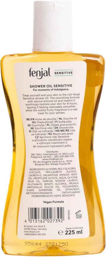 Fenjal Sensitive Shower Oil, Lightly Foaming Milk, Smooth & Hydrating, 225 Ml